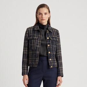Nine West NWOT Metallic Plaid Tweed Jacket Crop Blazer Womens Size XS